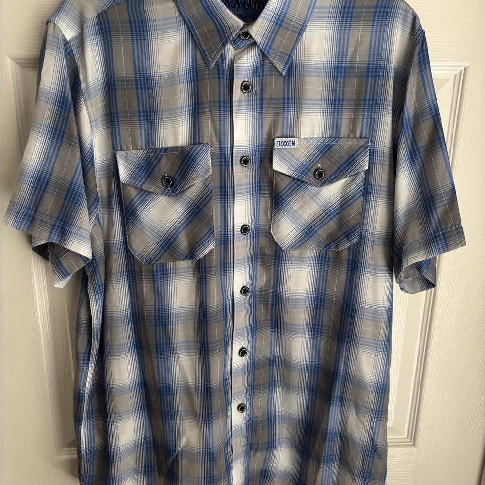 DIXXON Men's Gray and Blue Plaid Shirt